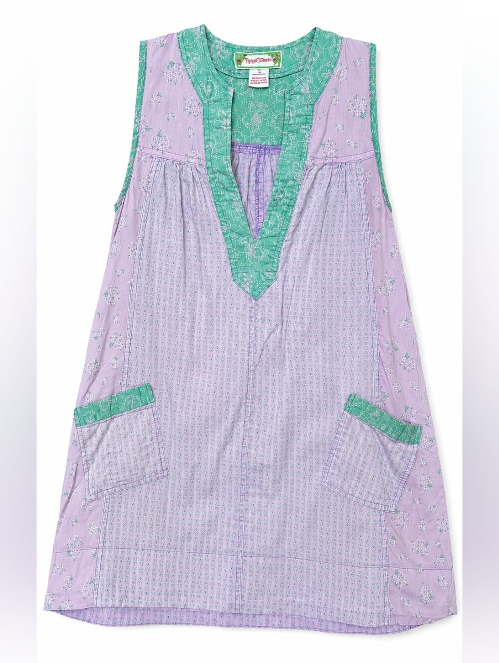 Flying Tomato Lavender Sleeveless Tunic with Green Trim